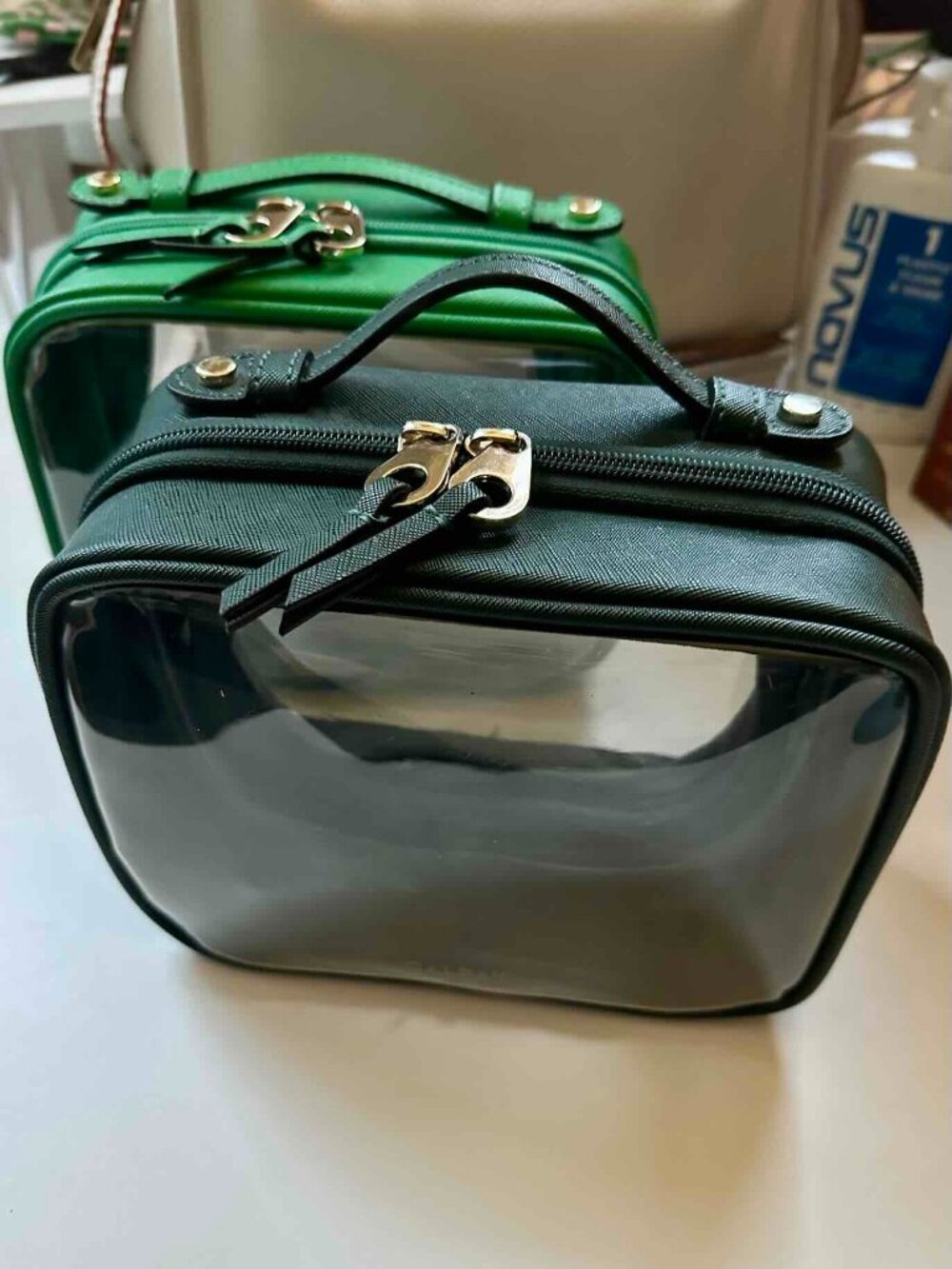 Small CALPAK Clear Cosmetic Travel case PINE DARK GREEN Like New Unisex